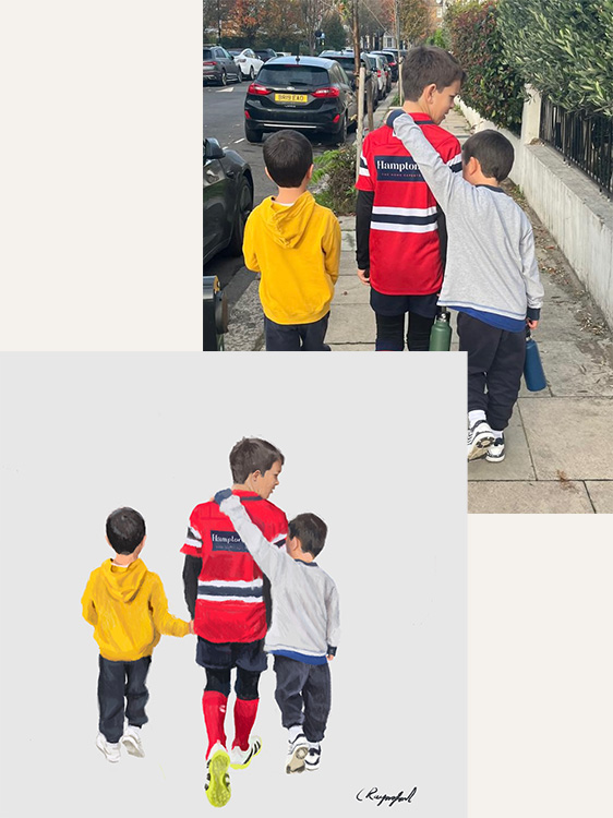 Personalised digital artwork commissions in London. Process step 3, Composition and planning